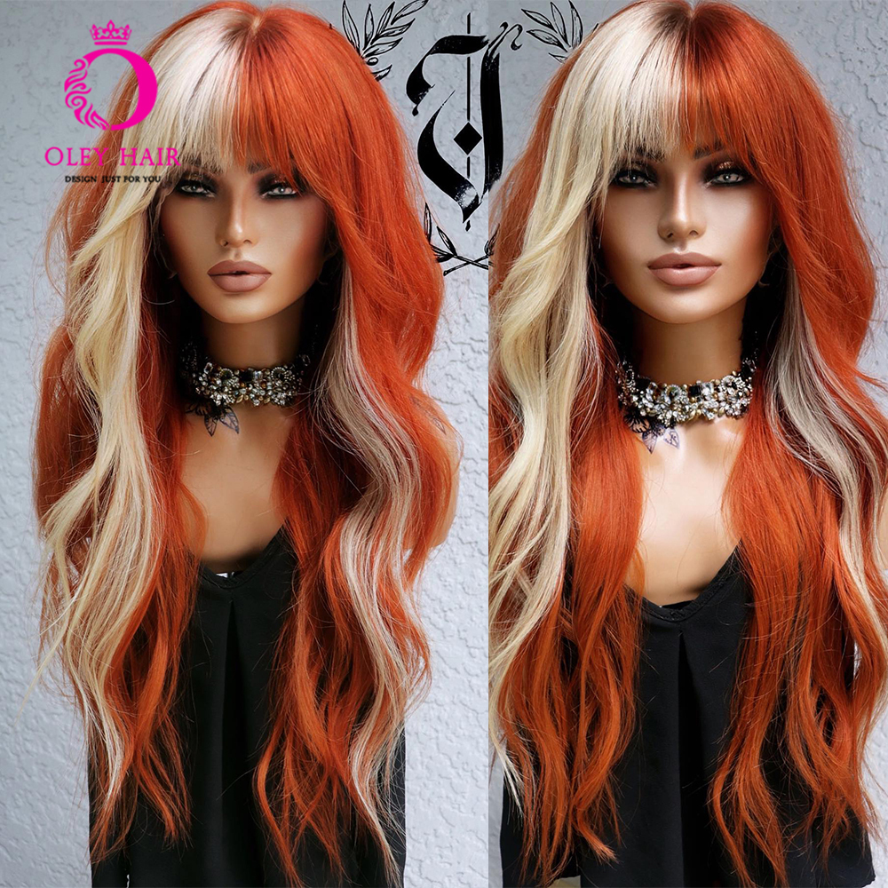 

Human Hair Wigs Orange Color Synthetiic Loose Wave 13x4 Lace Front Wig Gluess Heat Resistant Drag Queen Cosplay For Black Women Pre Plucked 230217, Ombre color