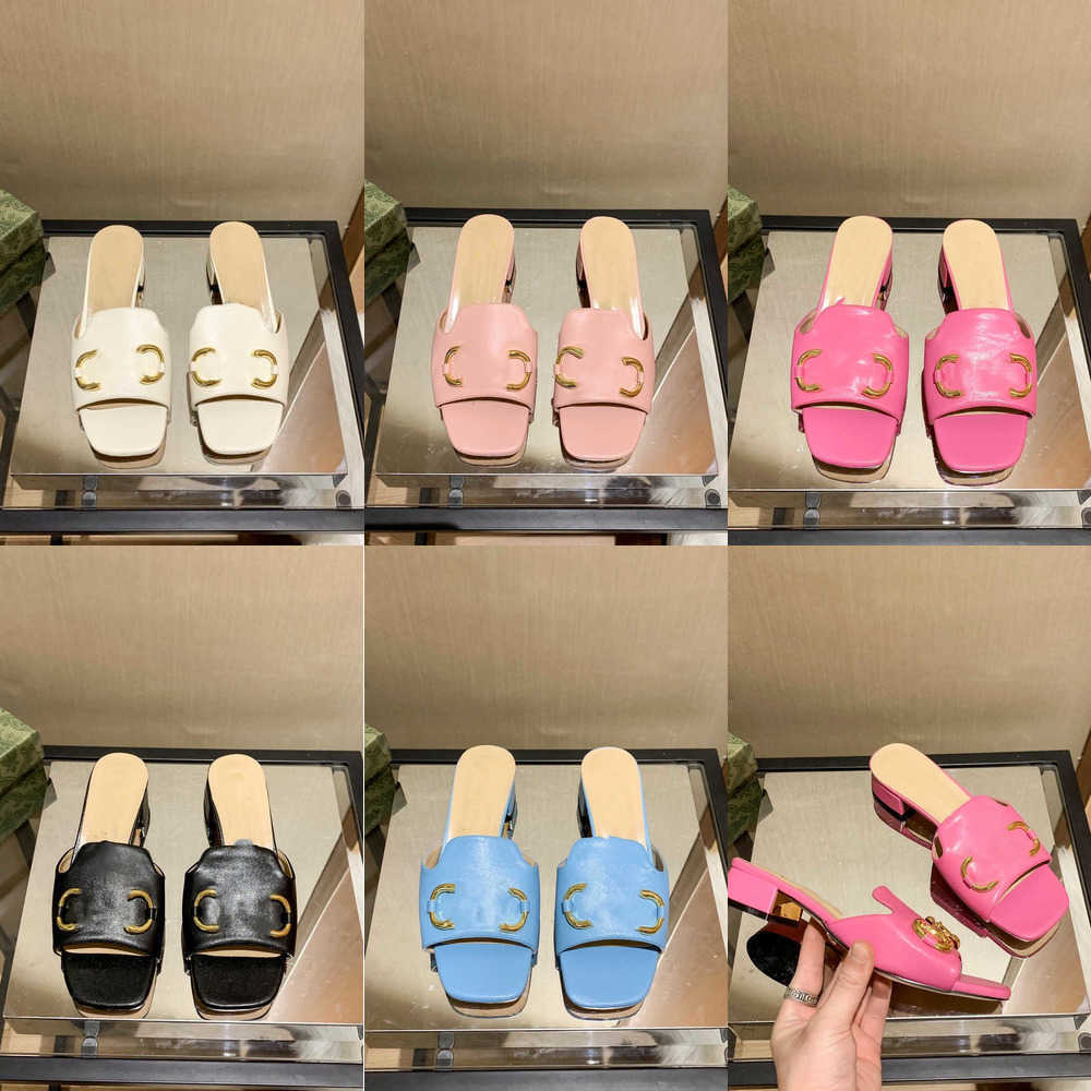 

Designer sandals for women G slide sandal retro slipper block heel high heels square toe sexy open toe slippers metal buckle mid-Heel pumps size 34-40, Real pcs pls contact