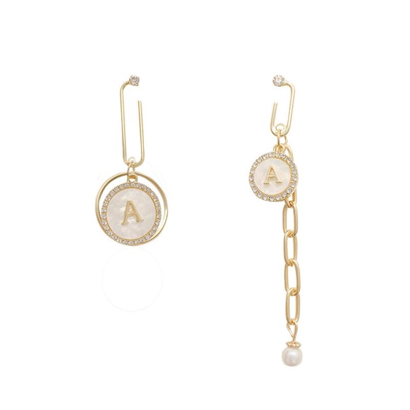 

Stud Earrings Fashion Women Asymmetric Tassel Long Chain Bead Drop Dangle Letter A Decorative Ear AccessoryStud
