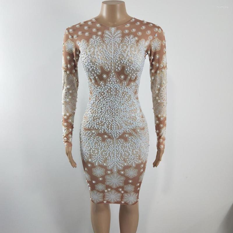 

Stage Wear Singer Model Star Bar Concert Show Shiny Beading Dress Female Performance Costume Birthday Prom Celebration Pearl Dresses, Picture shown