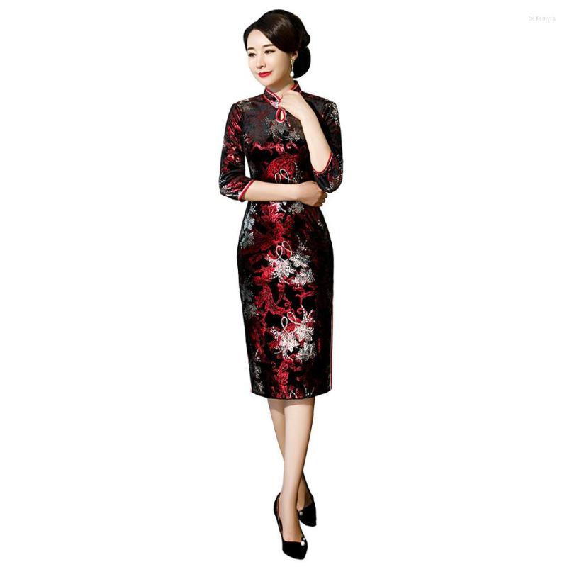 

Ethnic Clothing Shanghai Story 2023 Velvet Cheongsam Knee Length Qipao Chinese Traditional Dress 3 Style