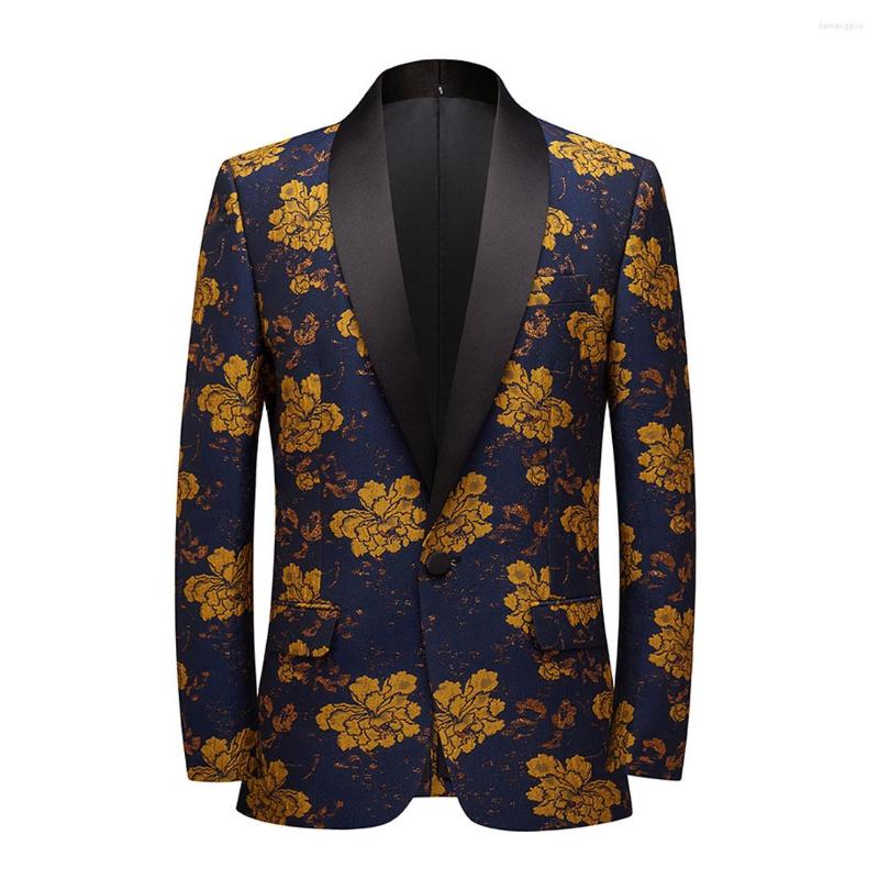 

Men's Suits Yellow Peony Men Blazers Banquet Prom Slim Fit Wedding Tuxedo Suit Jackets Shawl Lapel Stage Nightclub Singer Host Dancer, Red flower 1
