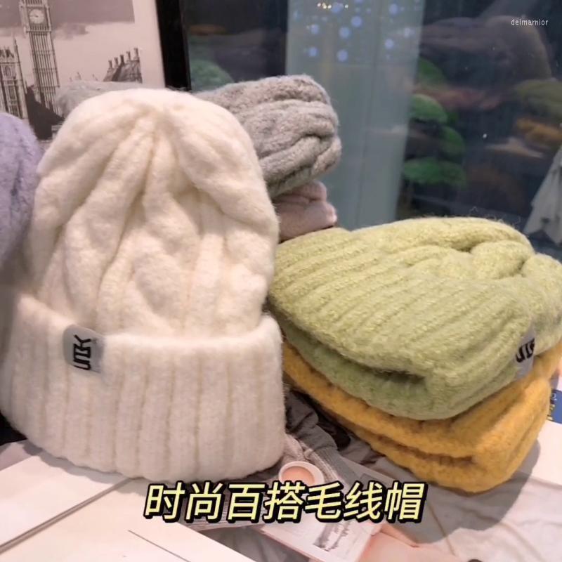 

Beanies Beanie/Skull Caps Unisex Trendy White Knitted Hat Autumn And Winter Wild 2023 Fashion Warm Woolen Bucket Hats For Women Delm22