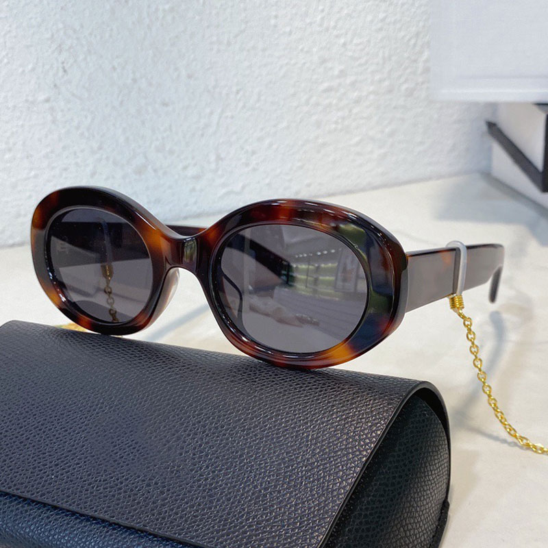 

Triomphe 01 Sunglasses For Women 40194 High Quality Blonde Havana Acetate Frame Lunett Oval Frame with Logo INS Net Red Same Style All-match Glasses with chain 5417