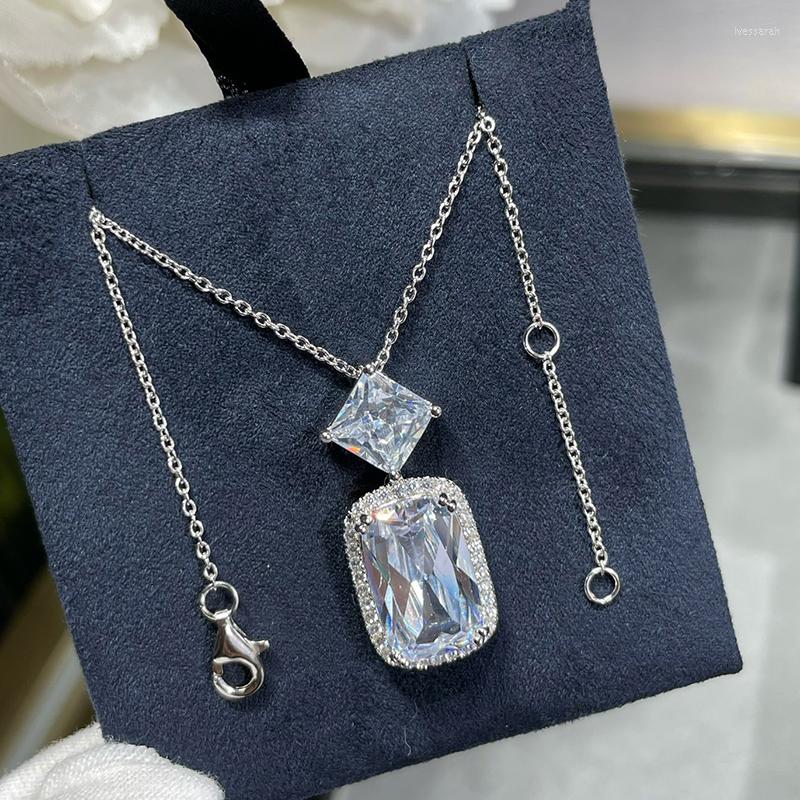 

Chains Pure 925 Sterling Silver High-quality Luxury Jewelry Women's Rectangular Pendant Shiny Exquisite Necklace Birthday Gift