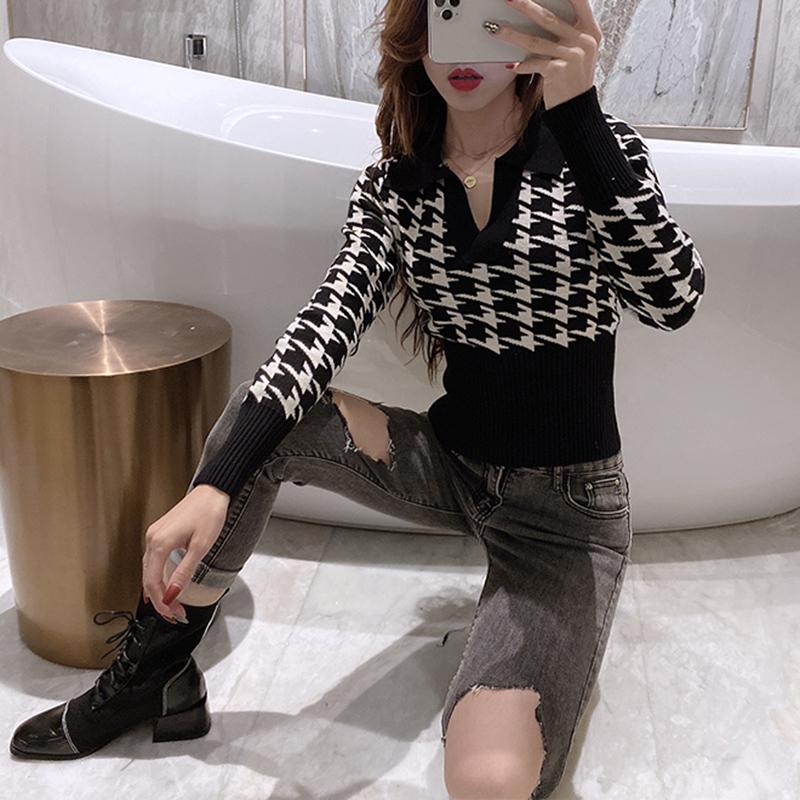

Women's Sweaters Women 2023 Winter Tops Lady Soft Warm Long Sleeve Patchwork Sweater Korean Slim Pullover Plaid Thicken Knitted Clothes, Khaki