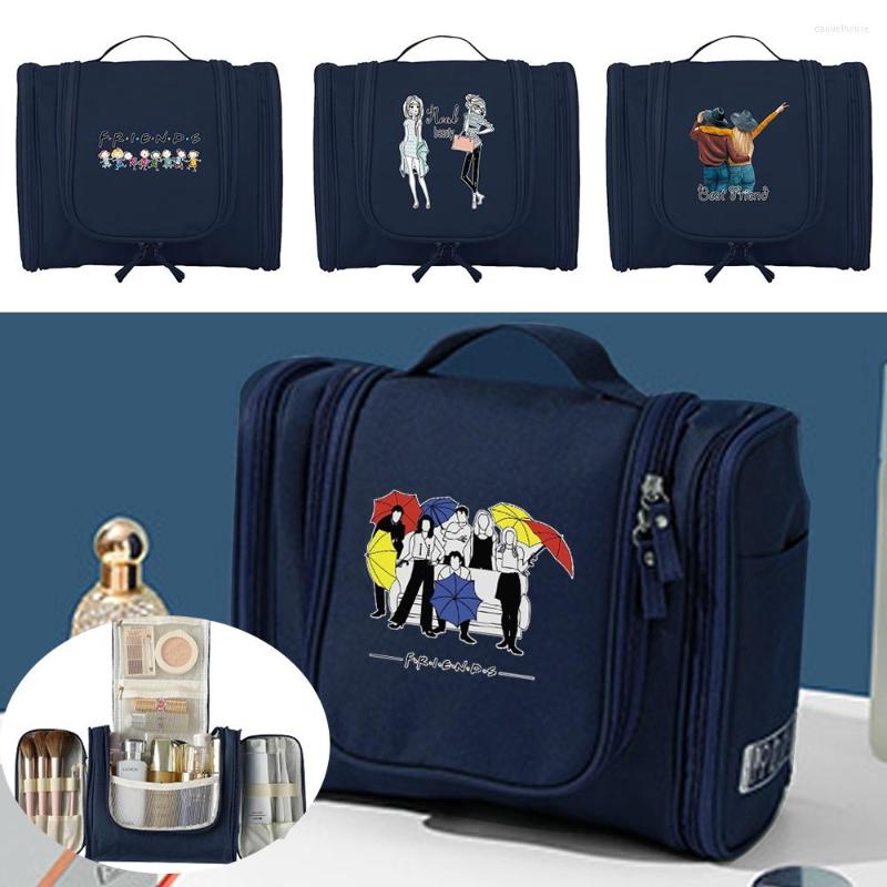 

Cosmetic Bags Travel Toiletry Kits Organizer Women Hanging Bag Unisex Washing Makeup Storage Friends Pattern, Dark blue