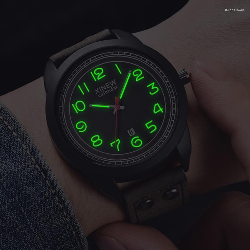 

Wristwatches Casual Men's Sport Watches Masculino Fashion Luminous Quartz Watch Waterproof Leather Strap Band Relogio Reloj HombreWristw