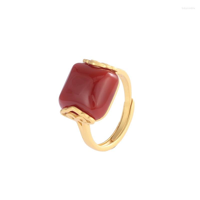 

Cluster Rings JZ066 ZFSILVER Silver S925 Fashion Trendy South Red Agate Hetian Jade Simple Square For Women Wedding Party Jewelry Girls