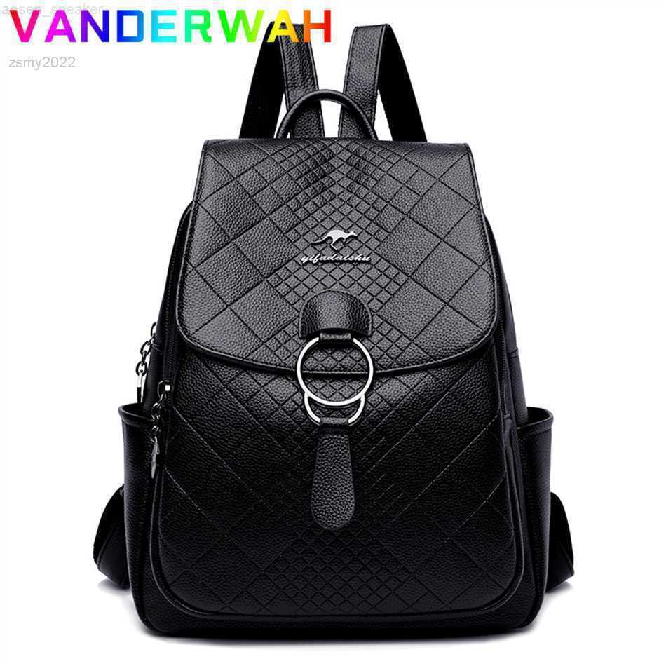 

Fashion School Backpack for Women 2022 High Quality Leather Rucksack Large Capacity Travel Diamond Lattice Female Bag Mochila, Black