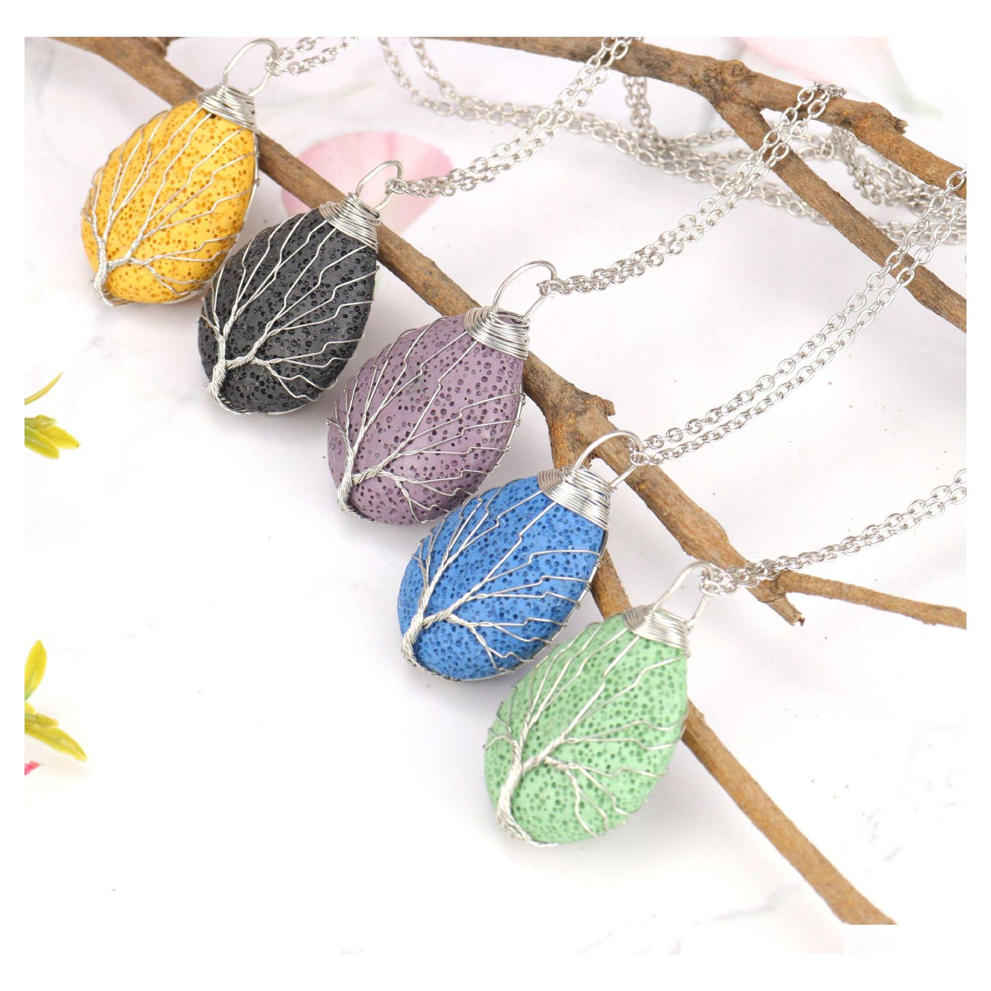 

Pendant Necklaces Handmade Twine Tree Of Life Colorf Lava Stone Necklace Diy Arom Essential Oil Diffuser For Women Men Jewelry Drop Dhrxd