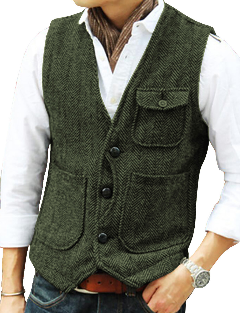 

Men's Vests Men's Business Suit Vest Herringbone Tweed V Neck Formal Waistcoat for Wedding Suit or Tuxedo 230217, Black