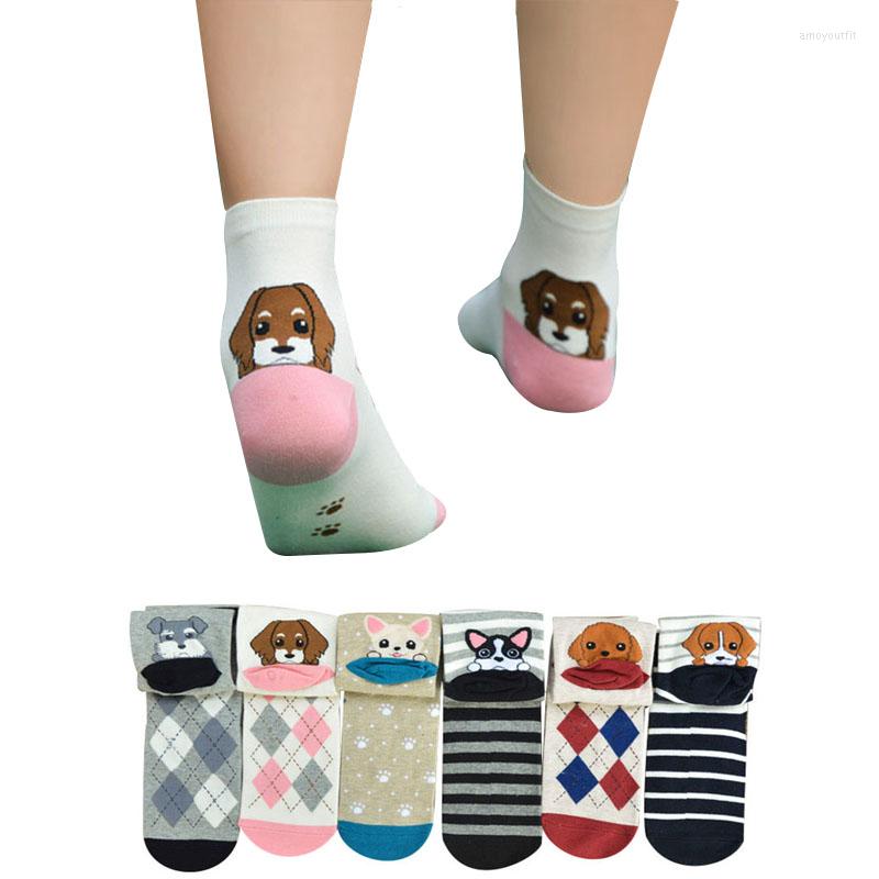 

Women Socks 3 Pairs Cotton Short Funny Cartoon Dogs Teddy Shepherd Schnauzer Pattern Happy Sock Striped Girls Female Meias