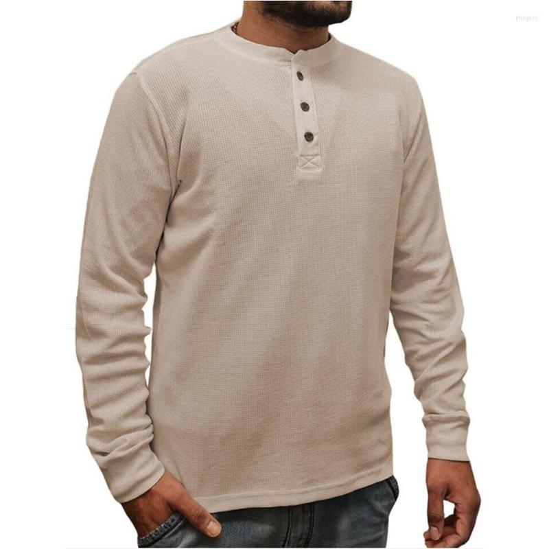 

Men' T Shirts Men' Beefy Long Sleeve Three-Button Henley For Men, Khaki