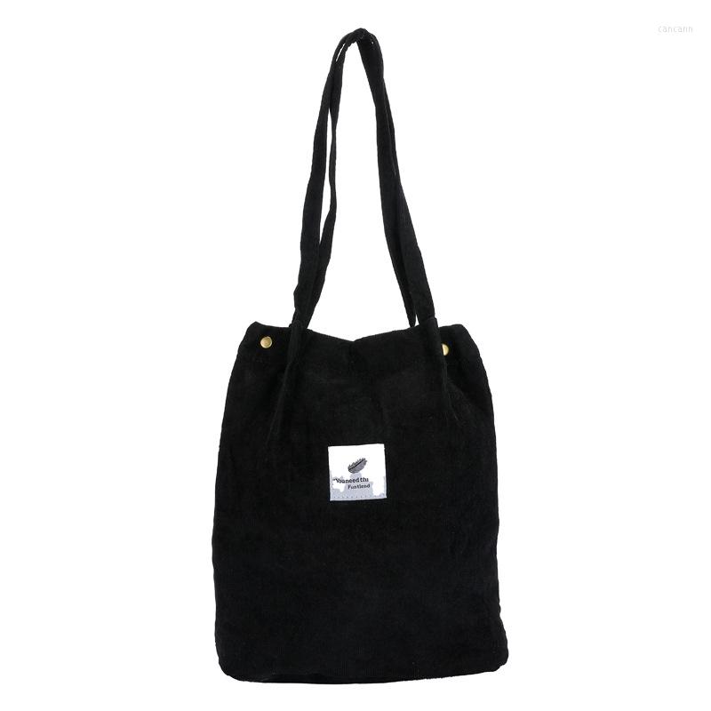 

Evening Bags 2023 Spring Autum Corduroy Shoulder Bag Reusable Shopping Tote Soft Female Handbag Canvas Large Size Pocket, Black