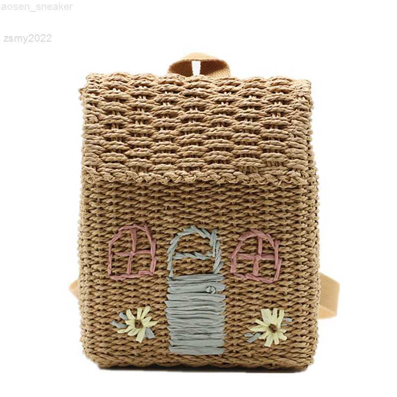

Embroidered New Style Double Shoulder Woven Straw Bag with Hand Woven Backpack Bohemian Beach Package
