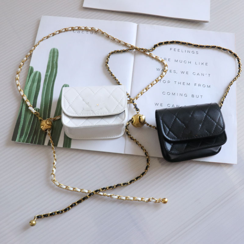 

Designer Ringer chain girls change purse tide kids gold beads cross-body single shoulder bag female woman waist bags F1555, White