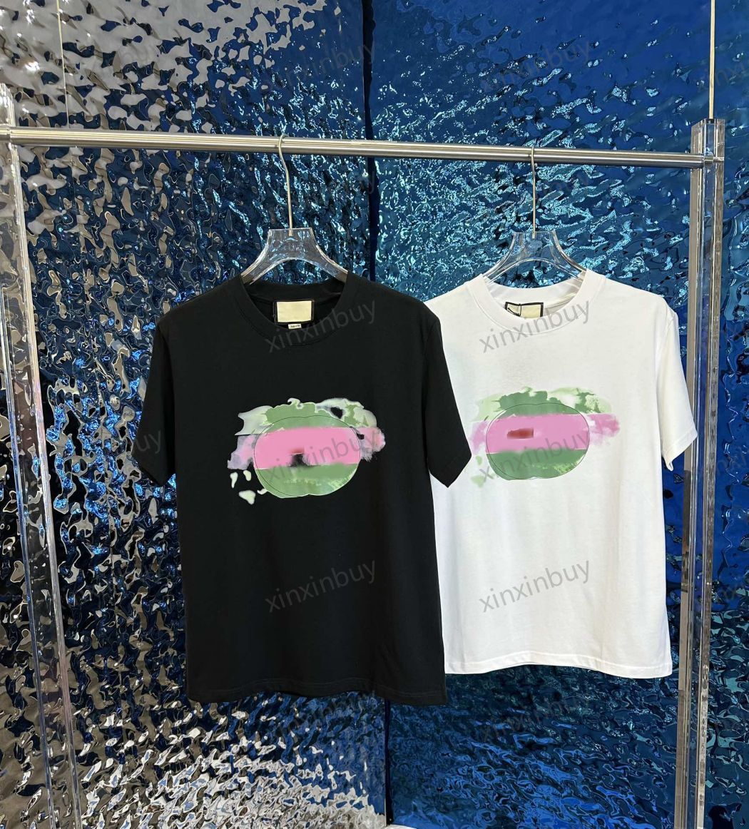 

xinxinbuy Men designer Tee t shirt 23ss Paris big Graffiti letters short sleeve cotton women white black Beige S-2XL