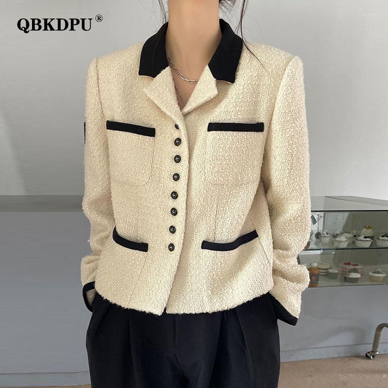 

Women's Jackets 2023 Spring Fashion Korean Single Breasted Suit Jacket Women Luxury Designer Vintage Cropped Tweed Coat Chaquetas Para Mujer, Beige