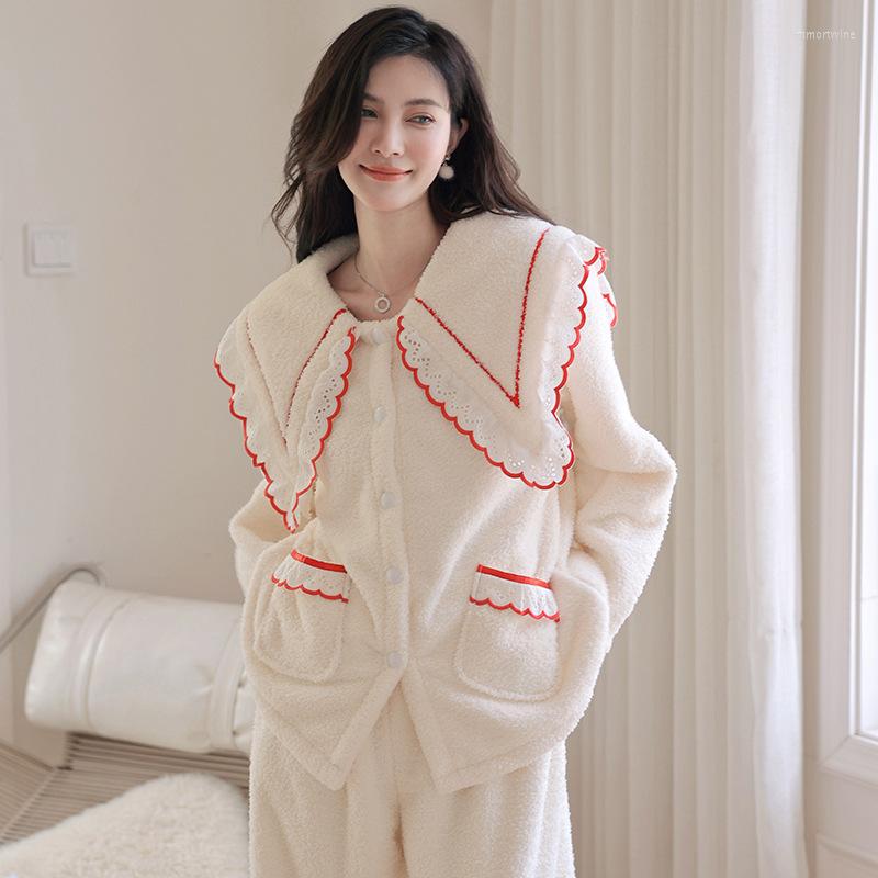 

Women's Sleepwear Autumn And Winter 2023 Flannel Women's Pajamas Suit Soft Warm Thickened High-grade Home Clothes Casual  Xl, White