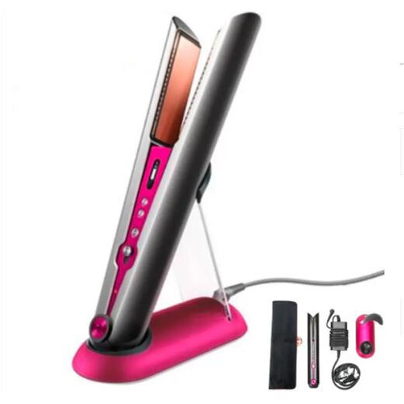 

Hair Straighteners 2 In 1 Brand Designer Wireless Hair Straightener Curling Iron Hairs Curler Fuchsia Color US EU UK Plug with Gift Box