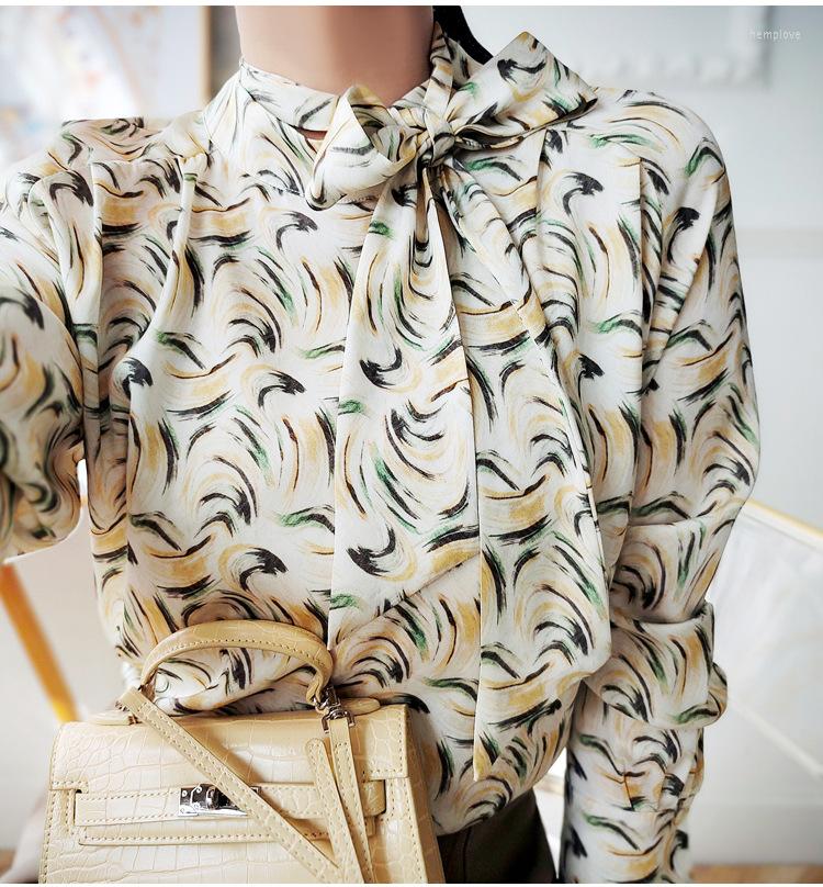 

Women's T Shirts 22 Mumme Heavyweight Silk Print Top Scarf Collar Long Sleeve Shirt Women's Spring 2023, As the photo