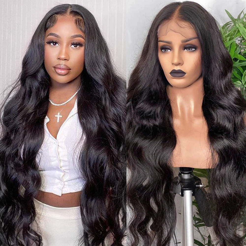 

HD Transparent Body Wave Lace Front Human Hair Wigs For Women 360 Lace Frontal Wig Pre Plucked Closure Wig Mstoxic, Black
