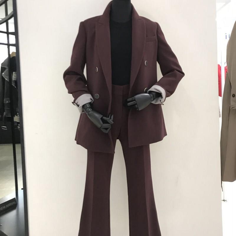 

Women' Two Piece Pants Vintage Double Breasted Women Pant Suit Green Notched Blazer Jacket & High Waist 2023 Autumn Office Wear Suits, Black