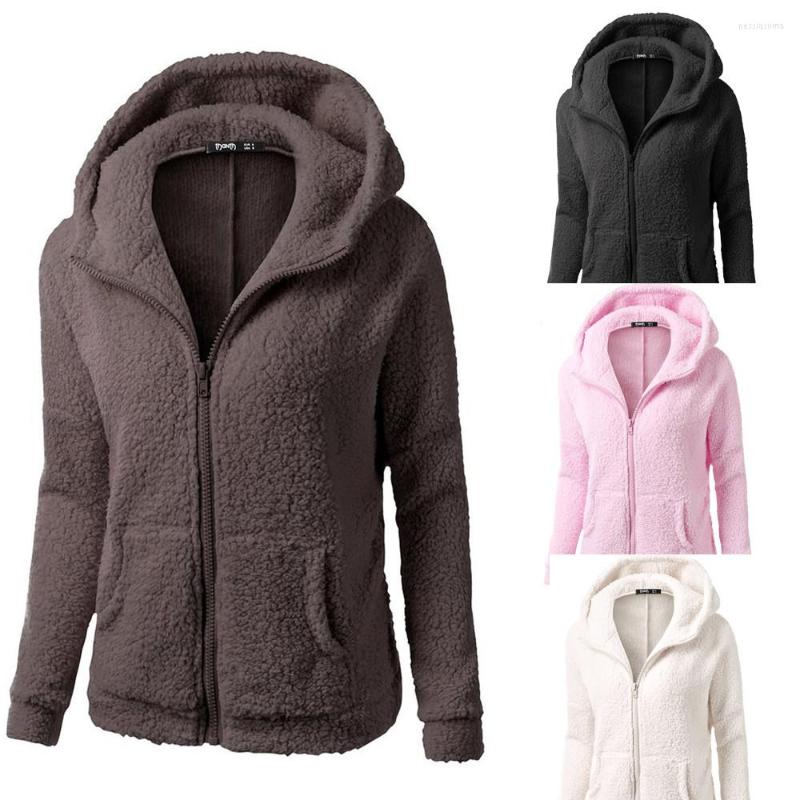 

Women's Jackets Coat Zipper Sweater Cotton Hooded Women Outwear Wool Warm Winter Women's Tan Fleece Jacket, Black