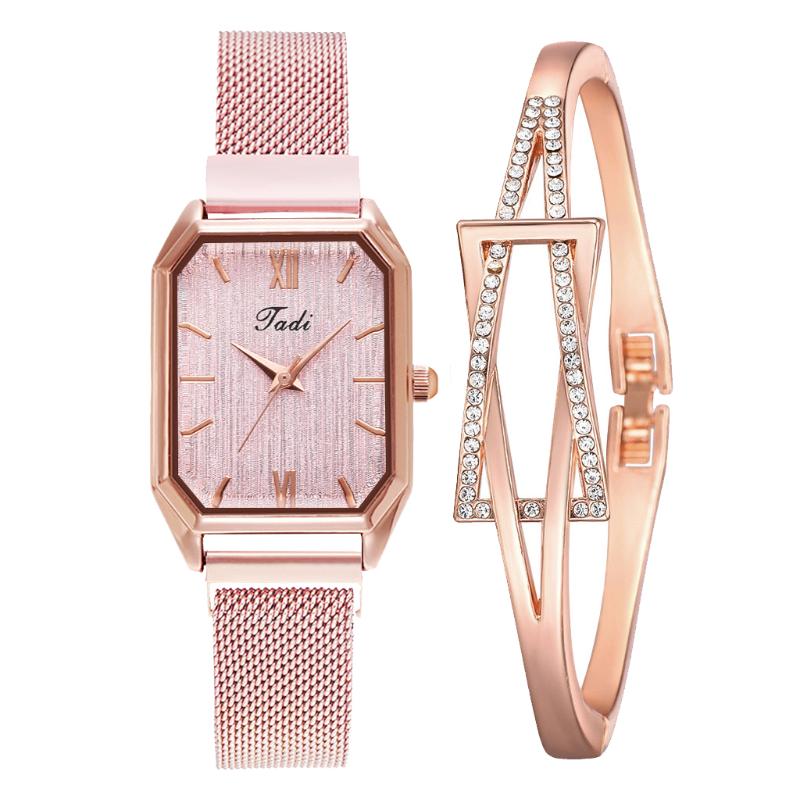 

Wristwatches Luxury Women Quartz Watch Bracelet Set Magnetic Buckle Watches Simple Mesh Pink Ladies Drop Relogio Feminino, 1pc watch red