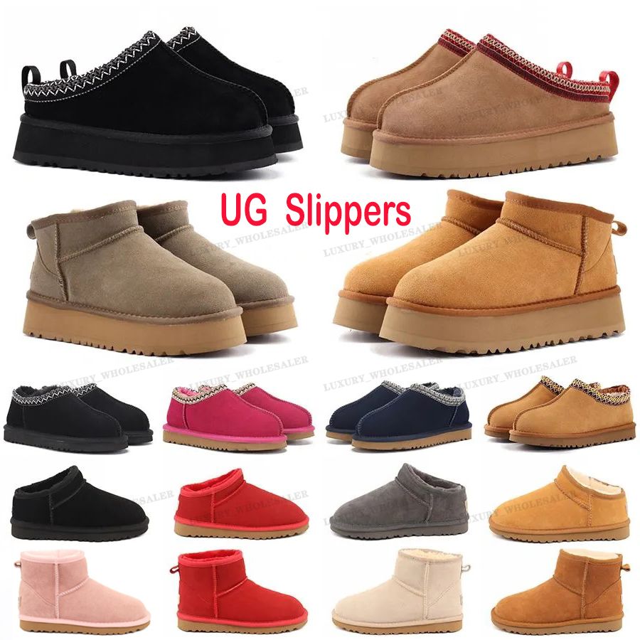 

Designer Australia Boot for Women Classic Brand Botkle Winter Slippers Black Maroon Ultra Mini Boots Tasman Fur Slippers Short Warm Sheepskin Suede uggitys, Color 8