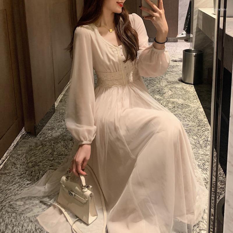 

Casual Dresses Summer Mesh For Women Party 2023 Fairy Clothes Long Sleeve Maxi Pink Dress Lolita Harajuku Cottagecore Robes 400g, Apricot
