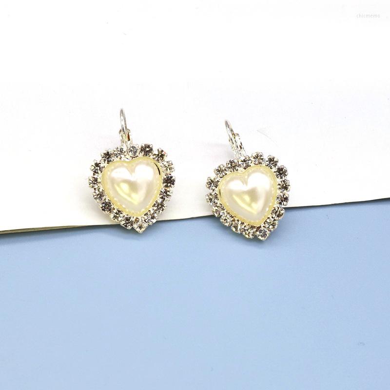 

Backs Earrings Creative Heart-shaped Pearl For Women Korean Trend Wedding Party Ear Clip Accessories Exquisite Crystal Jewelry Gift