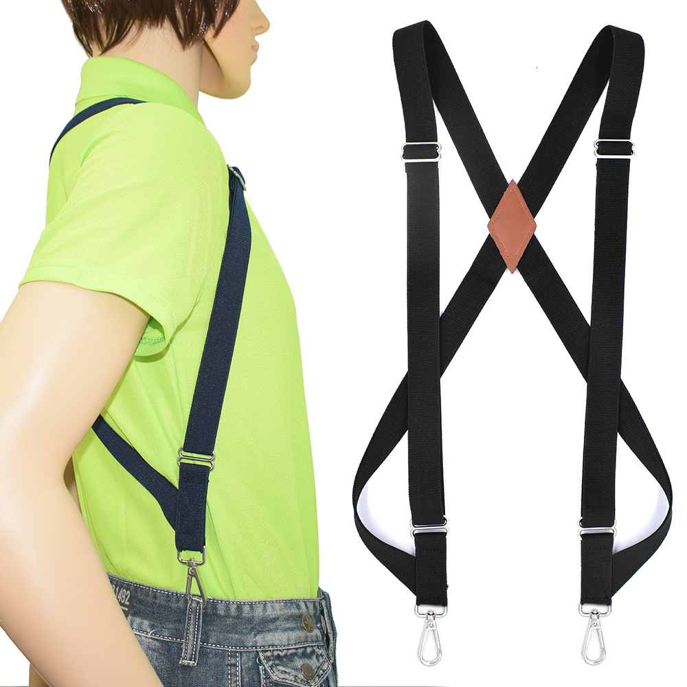 

Suspenders Side Clip Trucker for Men Work 25cm Wide Xback with 2 Snap Hooks Adjustable Elastic Heavy Duty Trouser Braces Black 230217