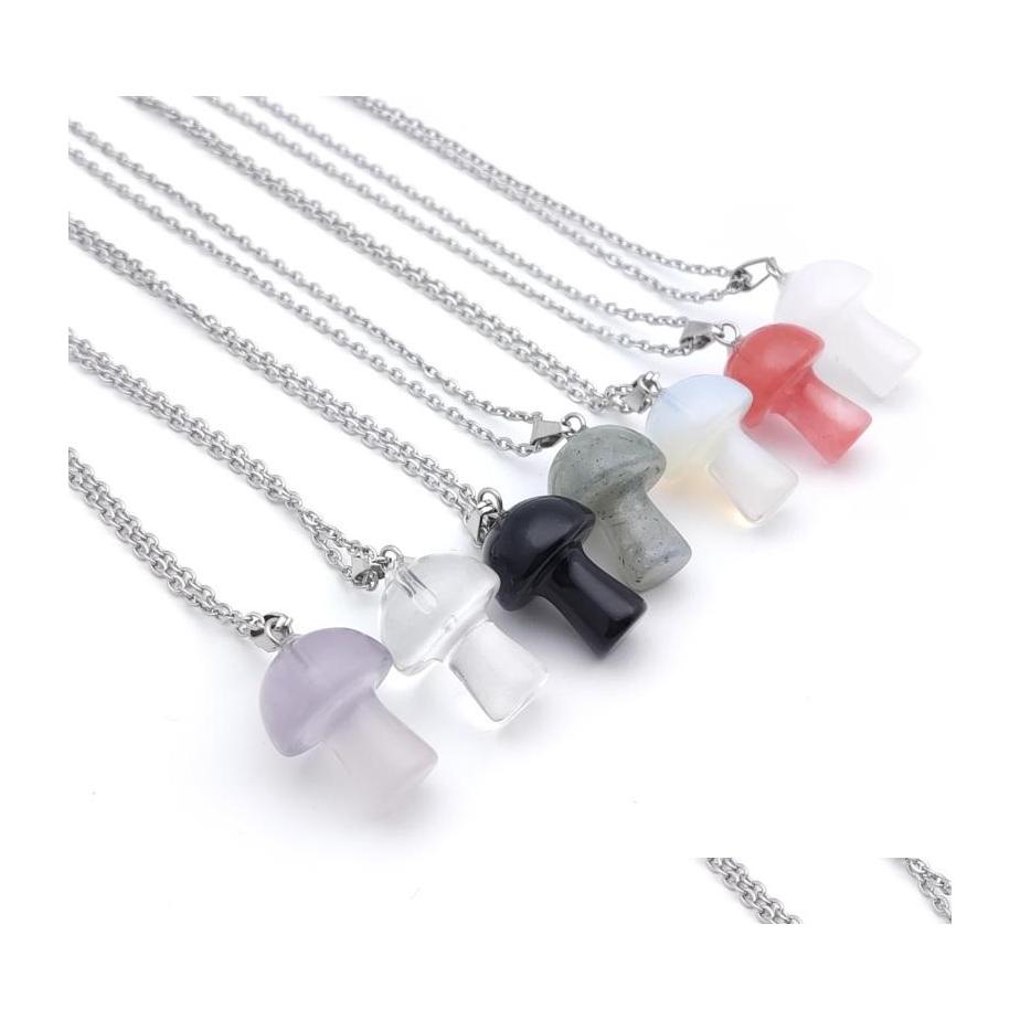 

Pendant Necklaces 20Mm Mushroom Statue Glass Stone Carving Reiki Healing Polishing Gem Necklace For Women Jewelry Yydhhome Drop Deli Dhjhy