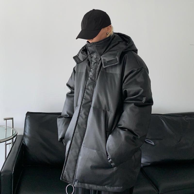 

Men's Down Autumn Winter Thick Warm Hooded Parkas Coat Black Puffer Loose Outwear N21