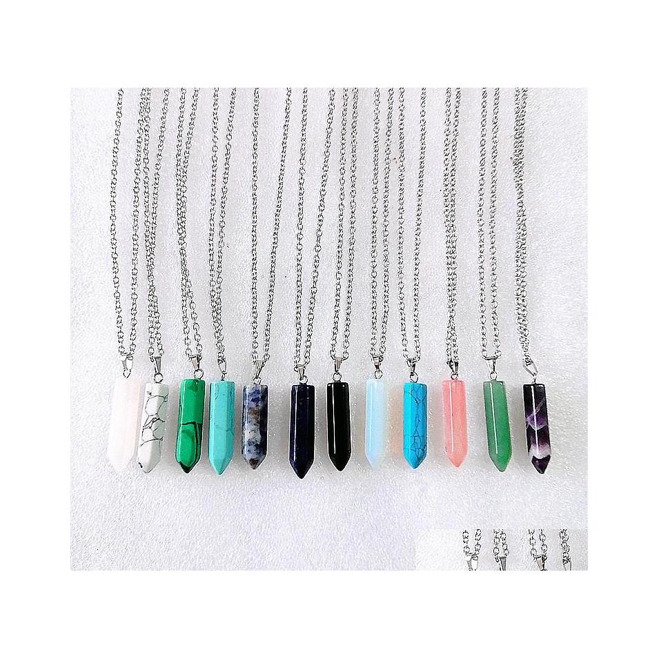 

Pendant Necklaces Natural Stone Necklace Shexagonal Prism Healing Chakra Crystal Rosse Quartz Pendum Drop Delivery Jewelry Pendants Dhrah