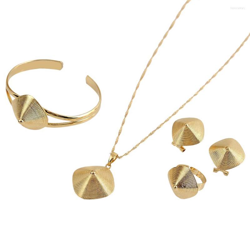 

Necklace Earrings Set Ethiopian 24K Gold Color Jewelry For Eritrean African Girls Trendy, Picture shown