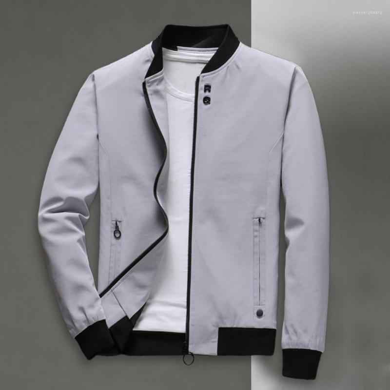

Men's Jackets Autumn Men Jacket Solid Color Stand Collar Long Sleeves Slim Fit Ribbed Cuff Baseball Coat Streetwear, Black