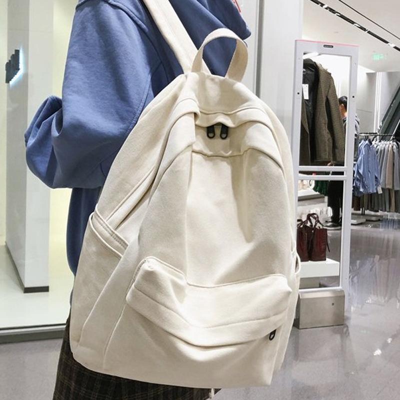 

Backpack Fashion Simple Casual Female School Bag Cotton Canvas Teen Girl College Student Men Black Mochila