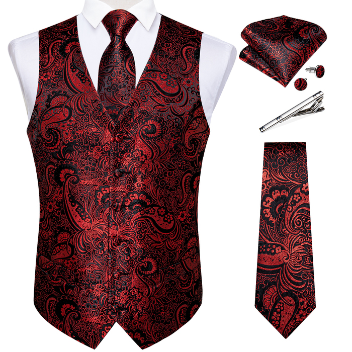 

Men's Vests Silk Formal Dress Suit Vest Tie Set for Wedding Male Satin Burgundy Red Waistcoat Sleeveless Jacket Casual Top 230217, Mj-0127
