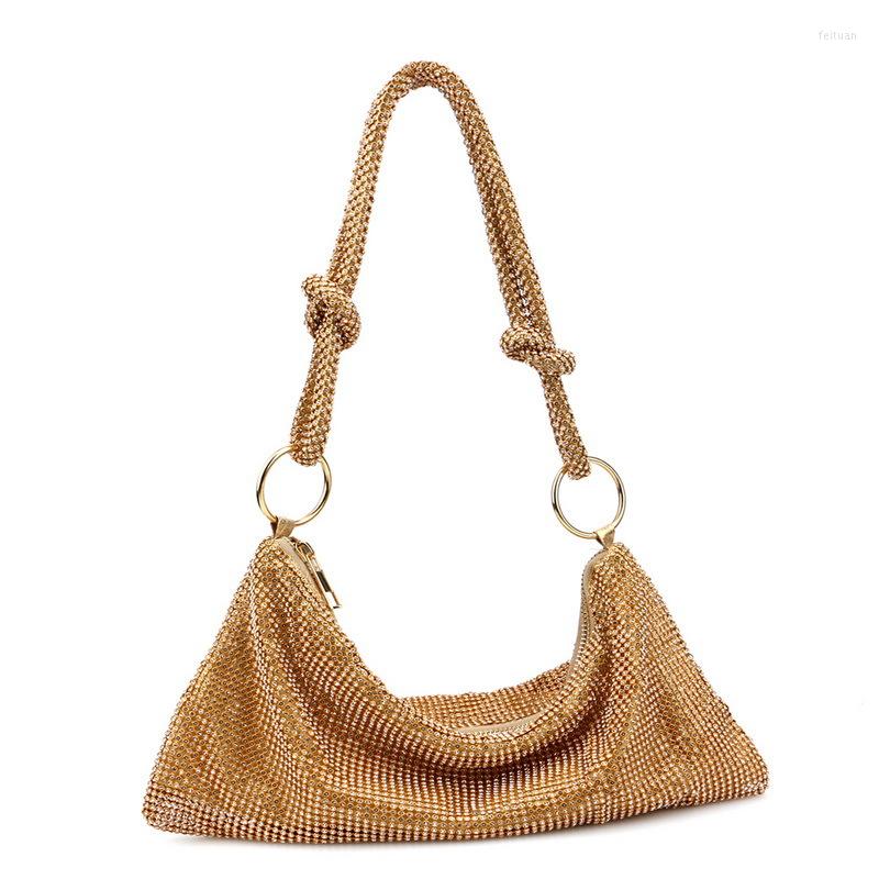 

Evening Bags Rhinestones Bucket Design Zipper Small Day Clutch Diamonds Party Wedding Handbags With Chain Purse, Silver