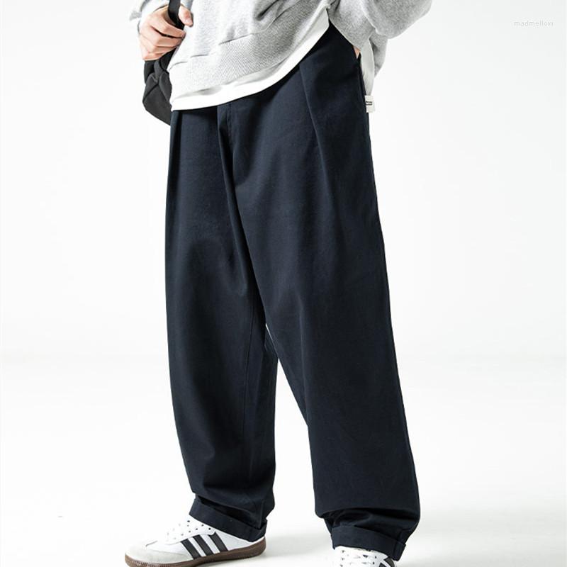 

Men' Pants Yasuk Spring Autumn Winter Fashion Solid Casual Men' Button Waist All-Match Cool Boys Cotton Loose Wide Leg, Black