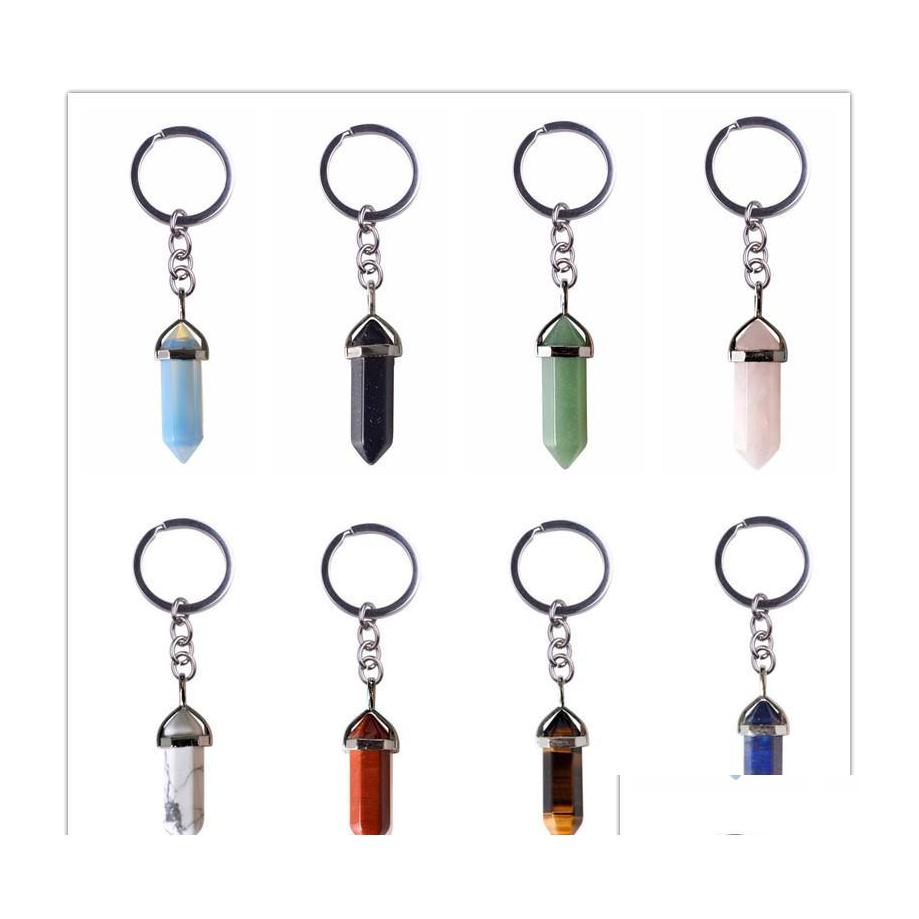 

Key Rings Natural Stone Hexagonal Prism Keychains Sier Color Healing Amethyst Pink Crystal Car Decor Keyholder For Women Carshop2006 Dhybv