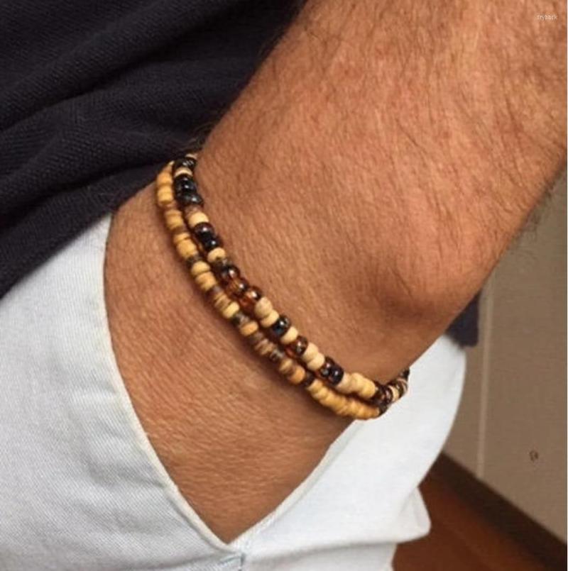 

Strand Mens Wooden Bracelet Set. Surfer Men. Coconut Bead
