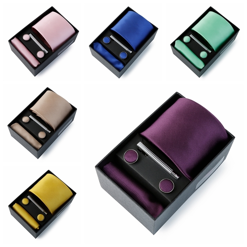 

Bolo Ties Tie Handkerchief Cufflink Set For Men Holiday Gift Box Necktie Blue Gold Wine Suit Solid Color Accessories Slim Wedding Gravatas 230217