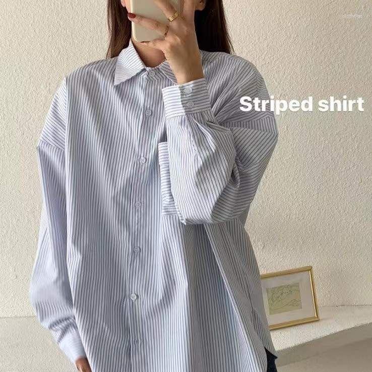 

Women's Blouses Women Spring And Autumn Cotton Blouse Striped Turn-down Collar Single Breasted Top Female Loose Casual Shirts Clothing S06, Tupianse