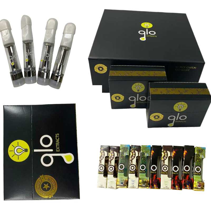 

GLO Extracts Glass Carts Atomizer Ceramic Coil Vape Cartridges 0.8ml 1ml Empty 510 Thread Thick Oil Cartridge with Packaging