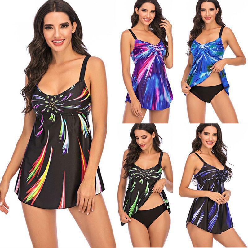 

Casual Dresses Women Sexy Swimwear Swimsuit Swimdress Tankini Set Beach Bikini Bathing Plus Size Dress Summer Cover-Ups Wear Tunic, Color fireworks-l