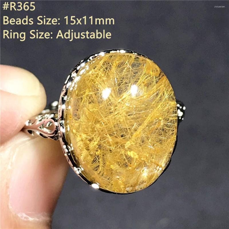 

Cluster Rings Top Natural Gold Rutilated Ring Jewelry For Woman Lady Man Wealth Gift Quartz Clear Crystal Beads Silver Adjustable